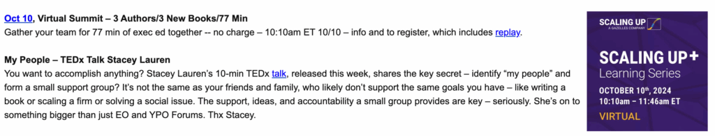 Verne Harnish Newsletter Snippet